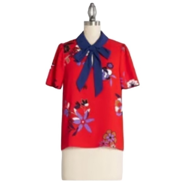New Mod Cloth Split Neck Collared Tie Front Blouse, New with Tags - Picture 1 of 5